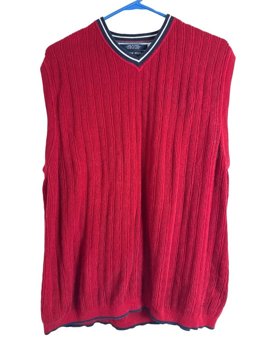 Tommy Hilfiger XL Red V-Neck Cotton Sweater Vest Preppy Fall Winter